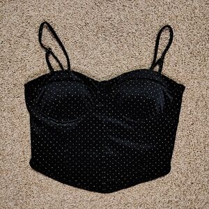 Mixed Threads Black Velvet Bustier with Gold Polka Dots Size XL Runs Small